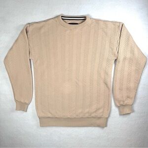 Roundtree & Yorke Crewneck Cotton Herringbone Knit Beige Sweater Mens Medium